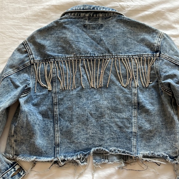 Blue Jean jacket faux diamond fringe detailing size M - Picture 12 of 14